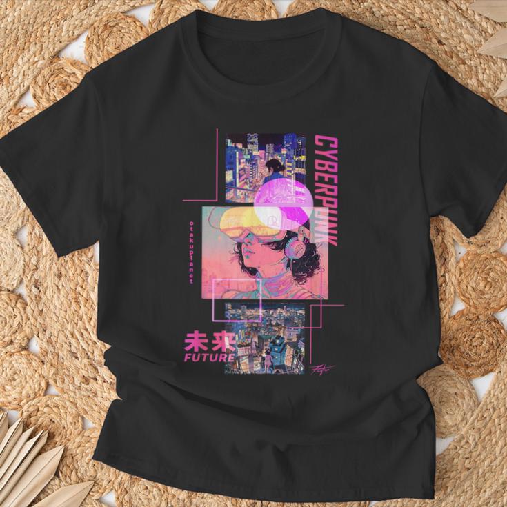 レトロなサイバーパンクヴェイパーウェーブ の 美学を取り入れた日本のサイバーパンクアニメ Tシャツ 高齢者への贈り物