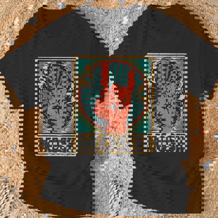 レトロなヴィンテージサインオブザホーンモッシュヘビーロックミュージック Tシャツ 高齢者への贈り物