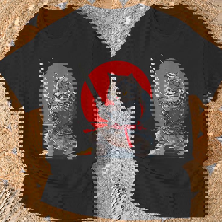 レトロな日本の侍猫グラフィック 猫愛好家 Tシャツ 高齢者への贈り物