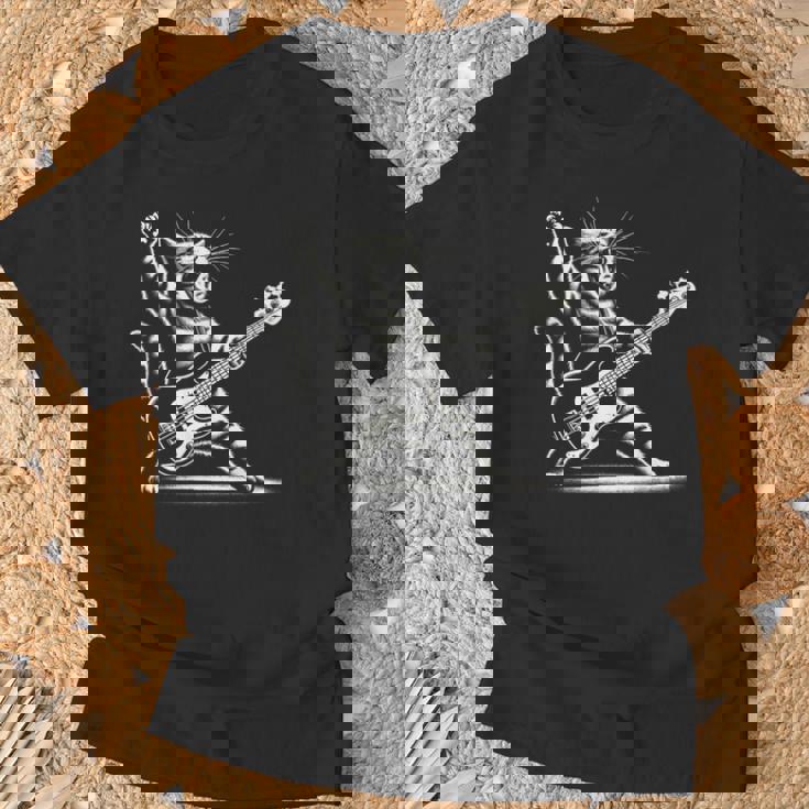 ロッキーキャット ベースギター4面エレキベースプレーヤー Tシャツ 高齢者への贈り物