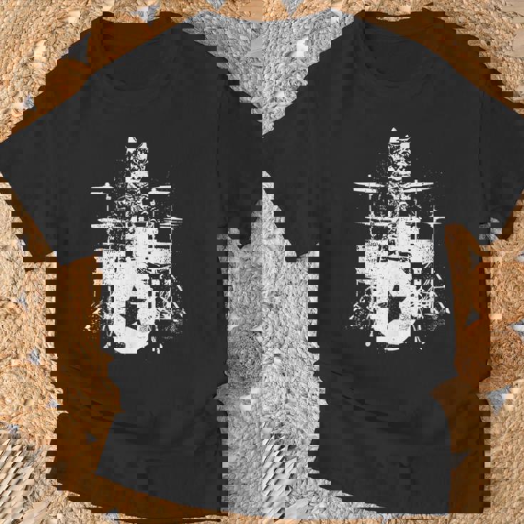 ロックスター ドラマー 猫 ドラム演奏 ミュージシャン バンド 音楽好き Tシャツ 高齢者への贈り物