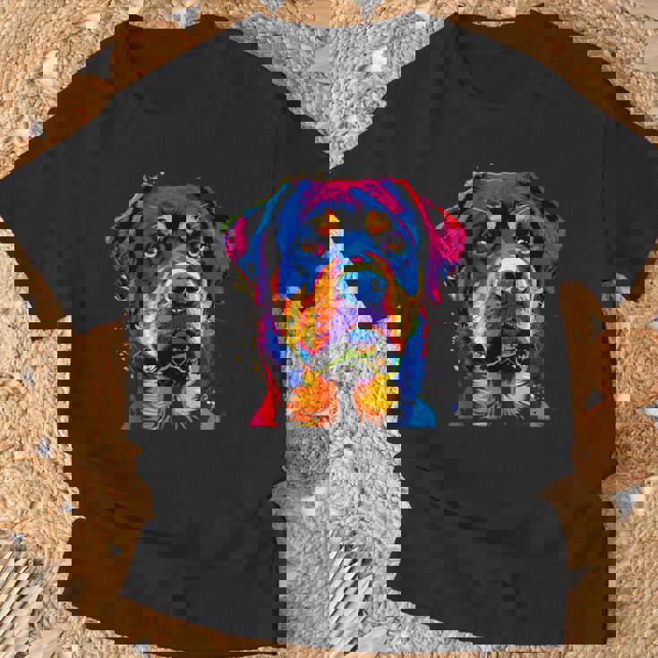ロットワイラー 犬 カラフル ポップアート 犬の誇り ロットワイラー Tシャツ 高齢者への贈り物