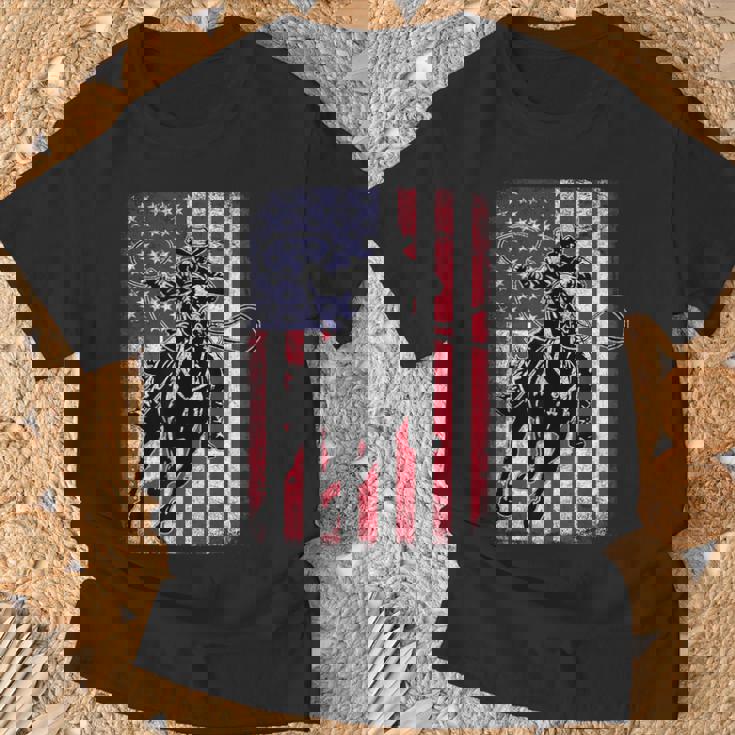 ロデオ 馬 アメリカ国旗 アメリカ カントリー カウボーイ ウェスタン Tシャツ 高齢者への贈り物