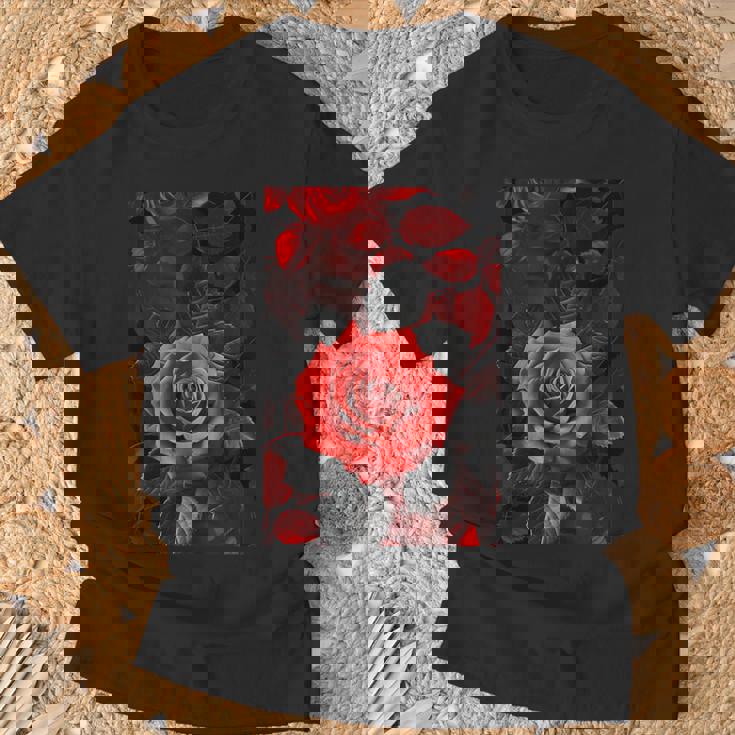 ロマンティックローズ レッド 美的 ゴシックローズ Tシャツ 高齢者への贈り物