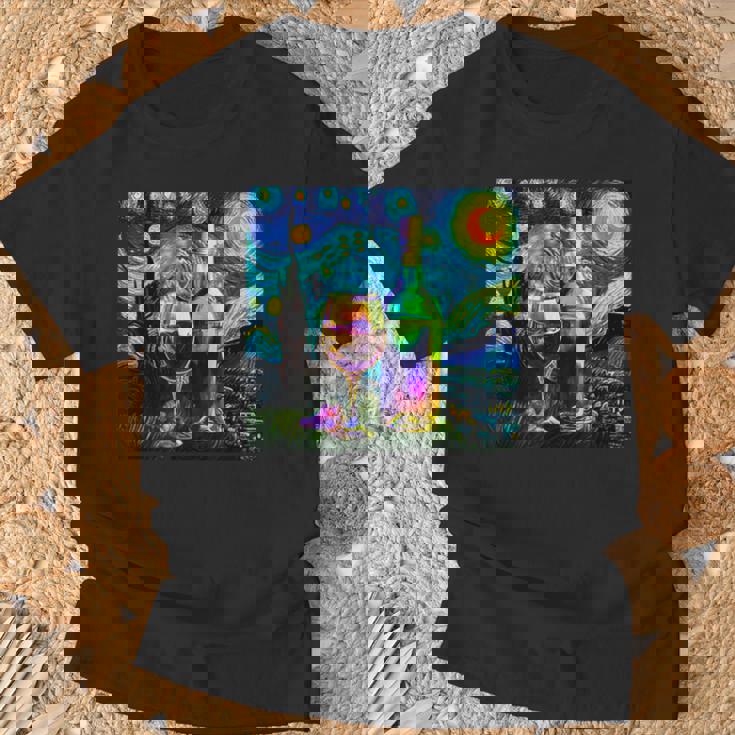 ワイン 酒 面白いtシャツ ゴッホ 星月夜 飲み おもしろ 飲み会 のんべえ メンズ 居酒屋 ネタ Tシャツ 高齢者への贈り物