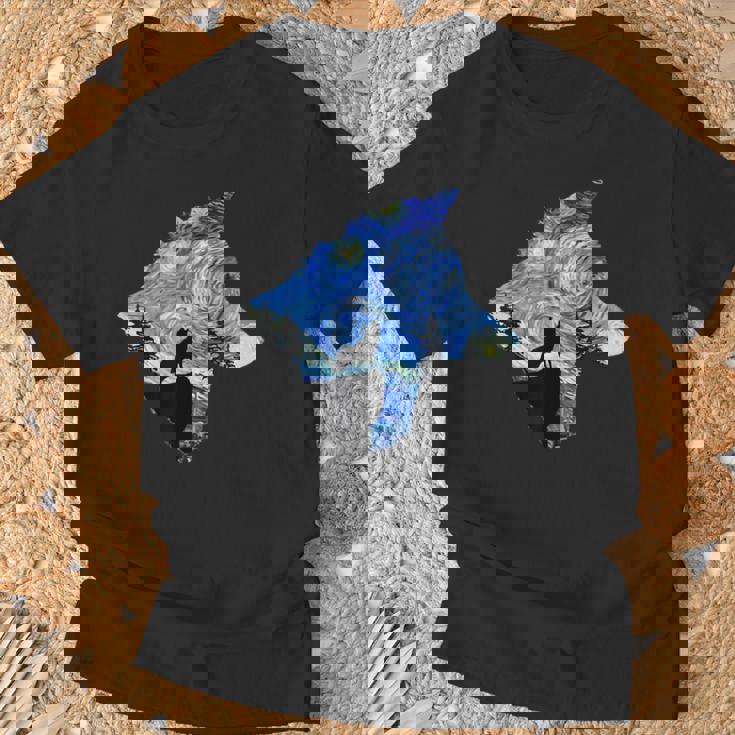 ヴィンセント・ヴァン・ゴッホ作 星月夜狼 有名な絵画 Tシャツ 高齢者への贈り物