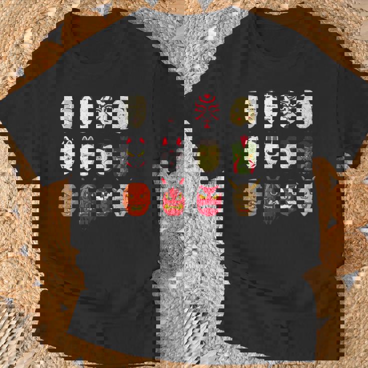 ヴィンテージ グラフィカル 日本 アート 天狗 きつね ひょっとこ マスク Tシャツ 高齢者への贈り物