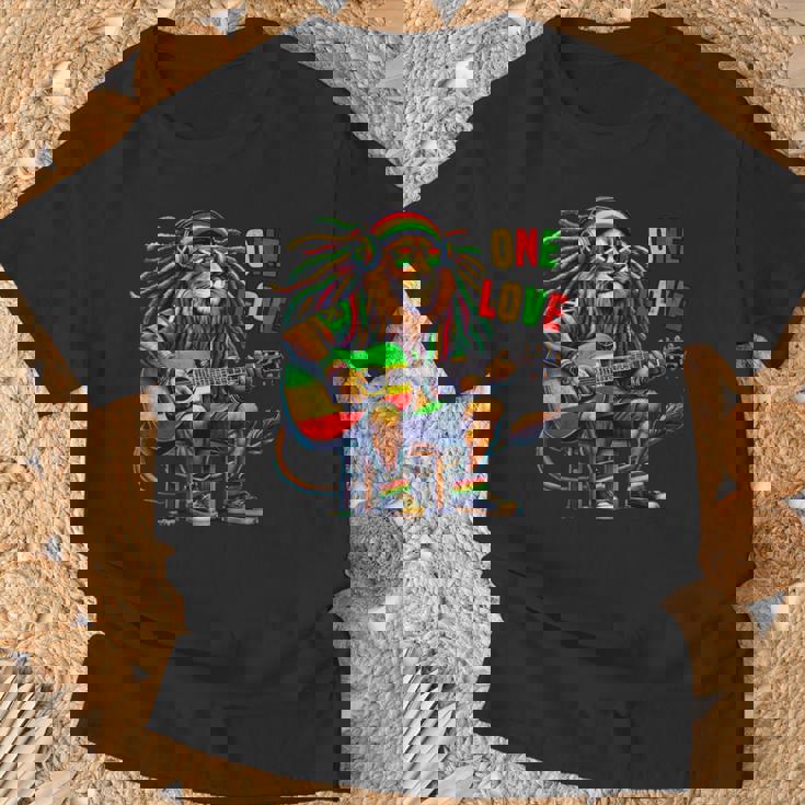 ヴィンテージ ラスタ ライオン レゲエ 音楽 One Loveibe ギター グラフィック Tシャツ 高齢者への贈り物