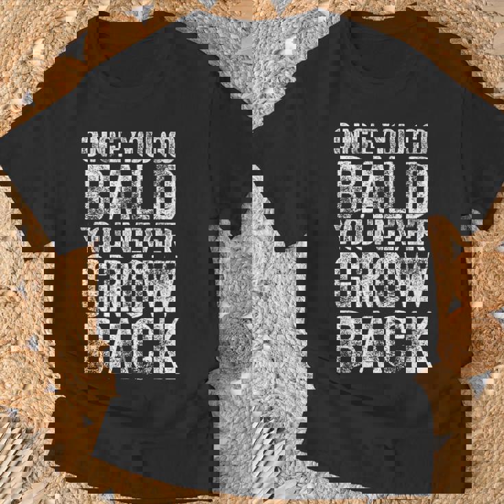 一度ハゲたらまた成長する、面白いハゲメンズ無毛デザイン Tシャツ 高齢者への贈り物