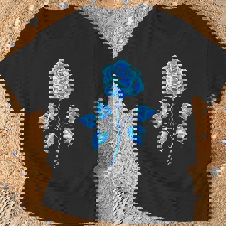 一輪挿し 青いバラ かわいい 青いバラ 花 ガーデニング Tシャツ 高齢者への贈り物