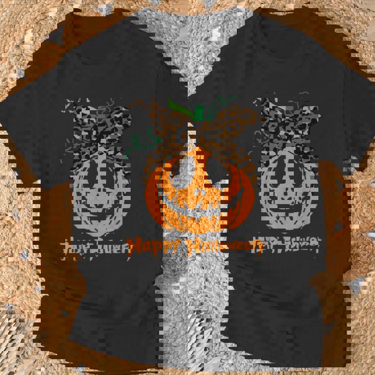 不気味なカボチャ ヒョウ柄 乱雑なお団子 ハロウィン 面白い Tシャツ 高齢者への贈り物