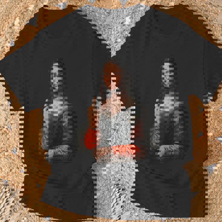 中指軽量グラフィックのモナリザ Tシャツ 高齢者への贈り物