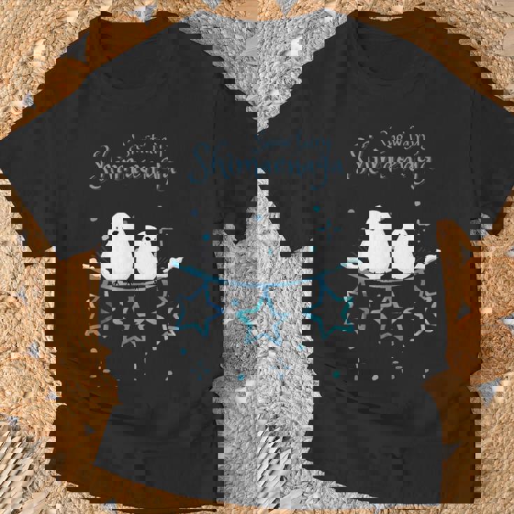 人気話題 シマエナガの親子 雪 雪の結晶 妖精 北海道 日本の野鳥 星 白い小鳥 星 Tシャツ 高齢者への贈り物