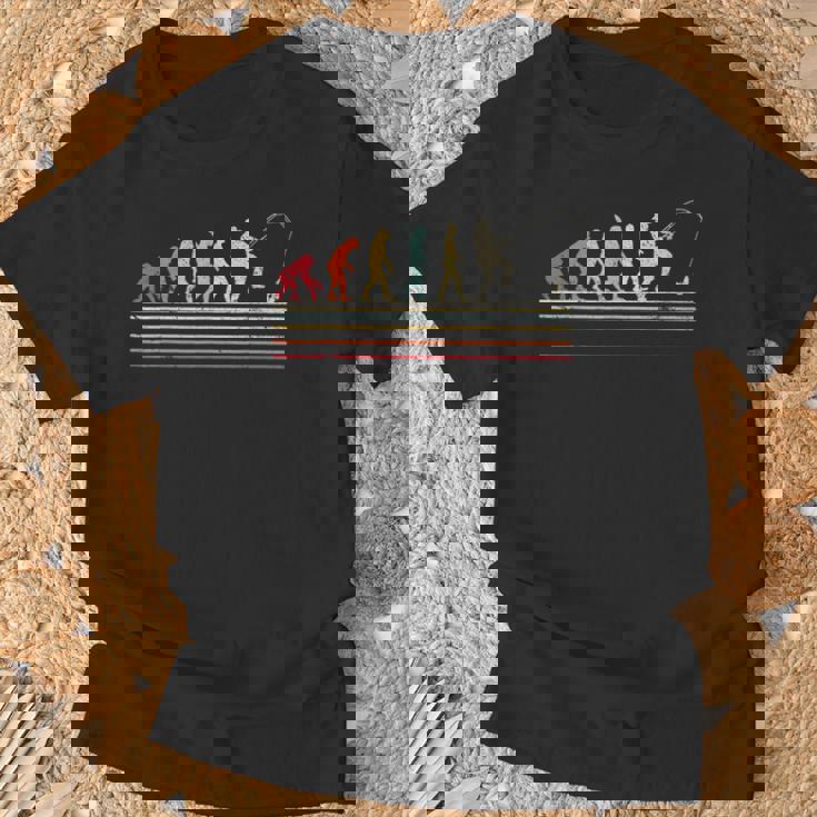 人類の進化 釣り竿 漁師 釣り人 面白い 釣り フィッシング サプライズ おもしろ アイデア 釣り Tシャツ 高齢者への贈り物