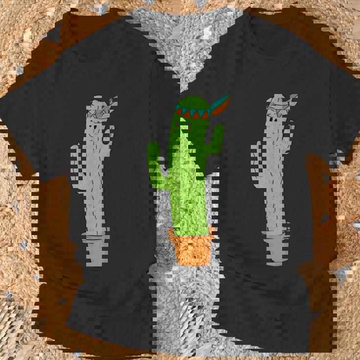 先住民のサボテンと頭飾りと羽 Tシャツ 高齢者への贈り物