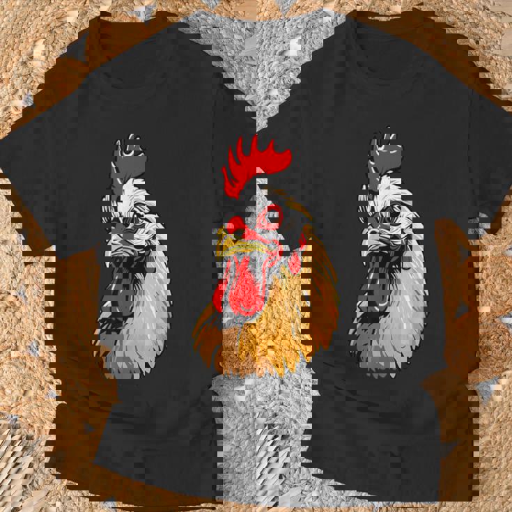 動物愛好家のための大胆な農場の鶏の頭のアート Tシャツ 高齢者への贈り物