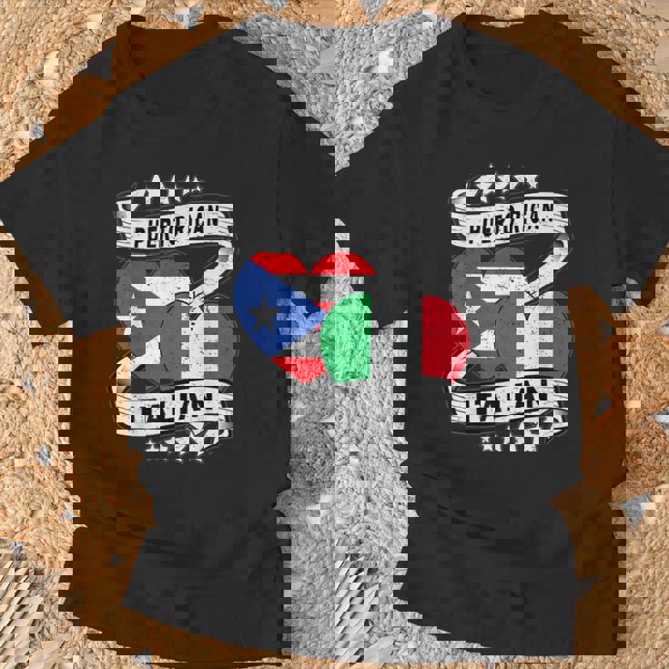 半分イタリア半分プエルトリコの国旗 ハート イタリア プエルトリコ Tシャツ 高齢者への贈り物