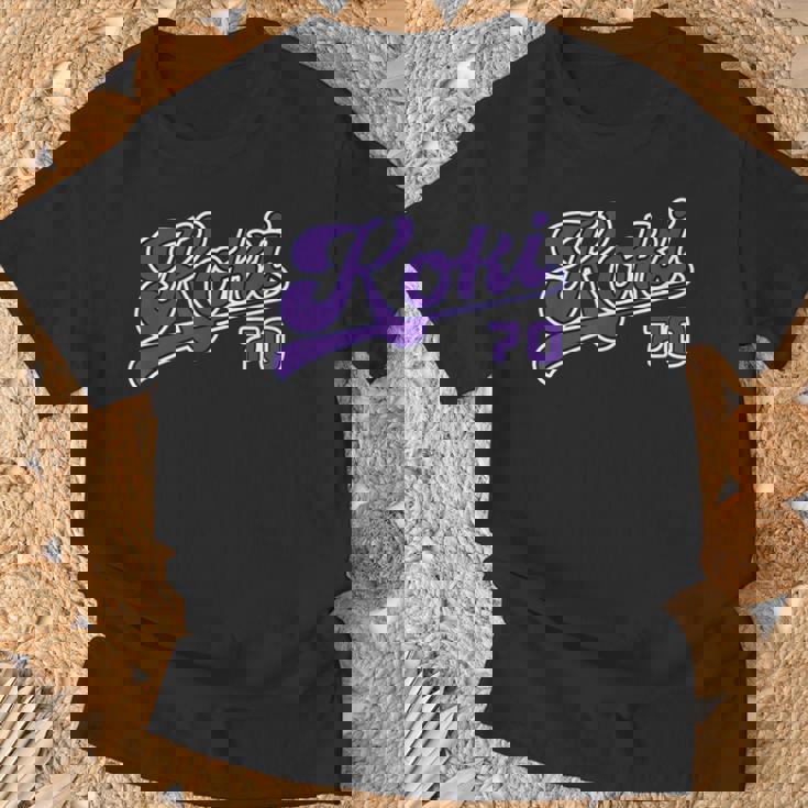 古希祝い 野球 野球好き 野球ユニフォーム風 Koki 文字 父 母 男性 女性 70歳 誕生日 前後プリント Tシャツ 高齢者への贈り物