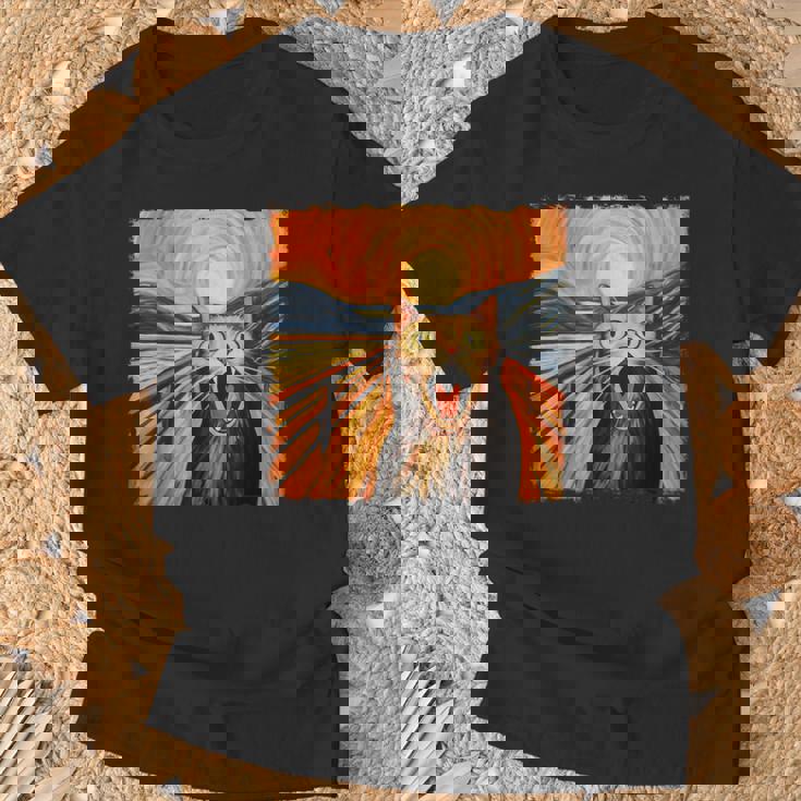 叫ぶ猫、エドヴァルド・ムンク風、面白い猫 Tシャツ 高齢者への贈り物