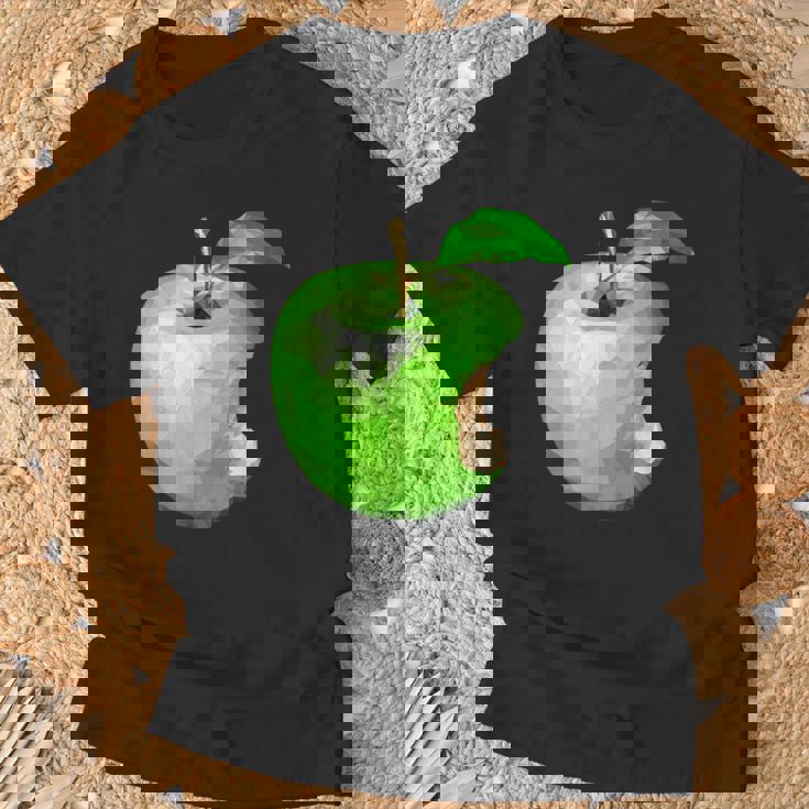 噛まれた青リンゴのイラスト Tシャツ 高齢者への贈り物
