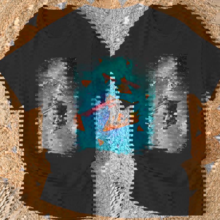 宇宙 レーザー目 猫 ピザに乗る猫 ギャラクシーキャット Tシャツ 高齢者への贈り物