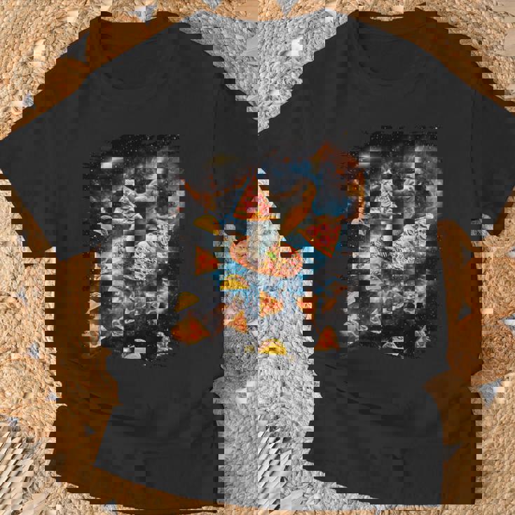 宇宙でピザタコスを食べるギャラクシーナマケモノ Tシャツ 高齢者への贈り物