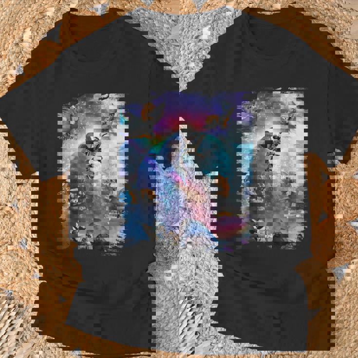 宇宙猫 乗馬サメ ギャラクシー レインボーキャット オンシャークス Tシャツ 高齢者への贈り物