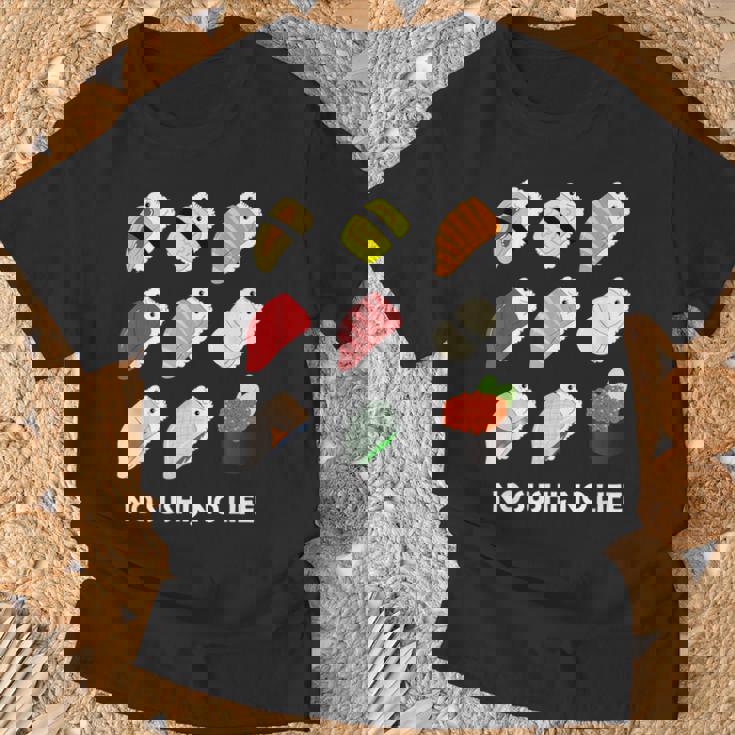 寿司 なしの人生なし たまご サーモン まぐろ ホタテ いくら Tシャツ 高齢者への贈り物