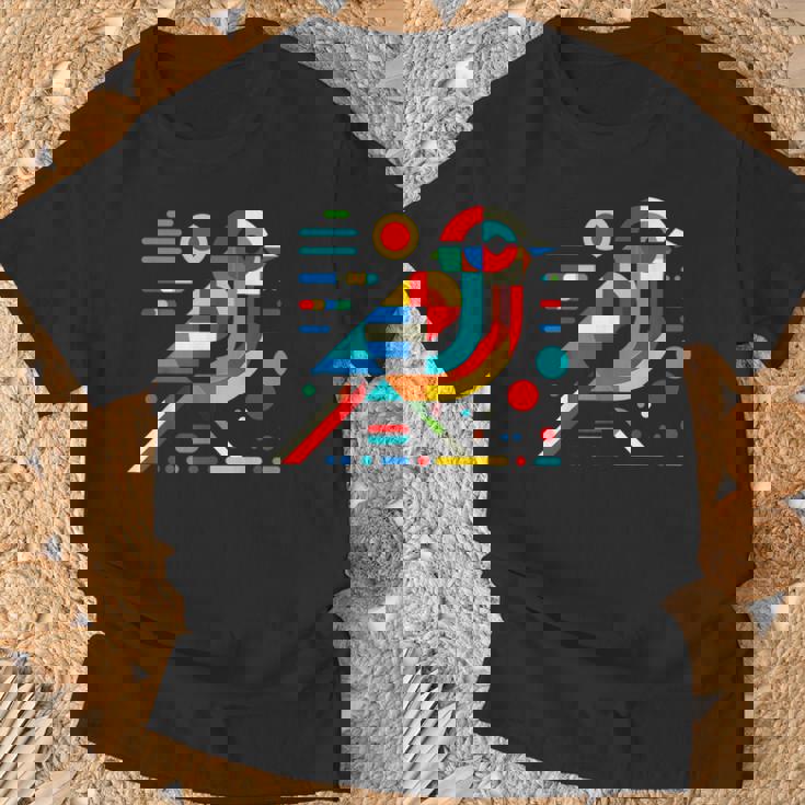 幾何学的 ミニマリズム モダン イラスト スズメ 鳥 アート Tシャツ 高齢者への贈り物