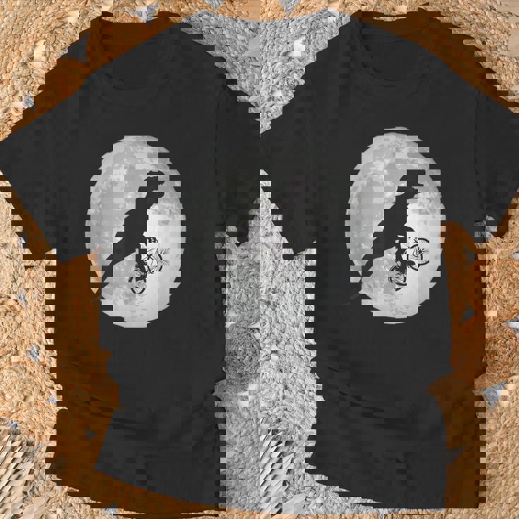 恐竜 ダイナソー 面白いtシャツ ティラノサウルス 月と自転車 サイクリング アート メンズ 子供 おもしろ 服 ネタ Tシャツ 高齢者への贈り物