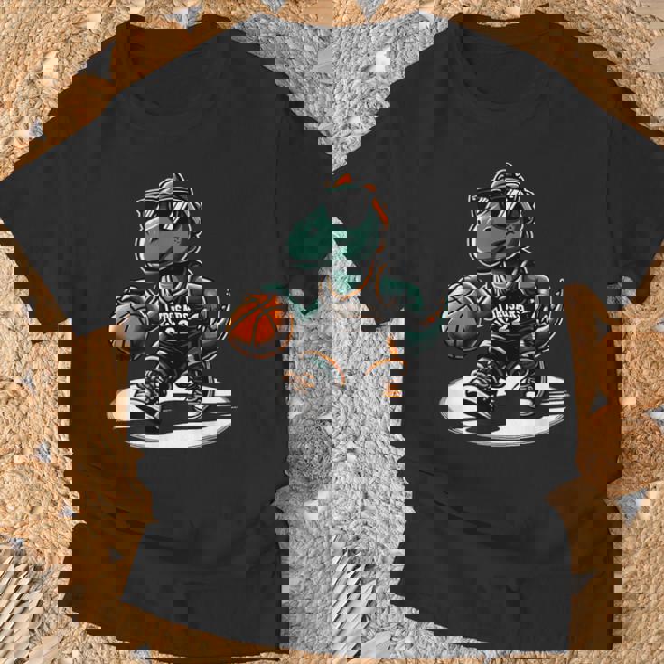 恐竜 バスケットボール T-Rex スポーツプレーヤー コーチ 面白い 男の子向け Tシャツ 高齢者への贈り物