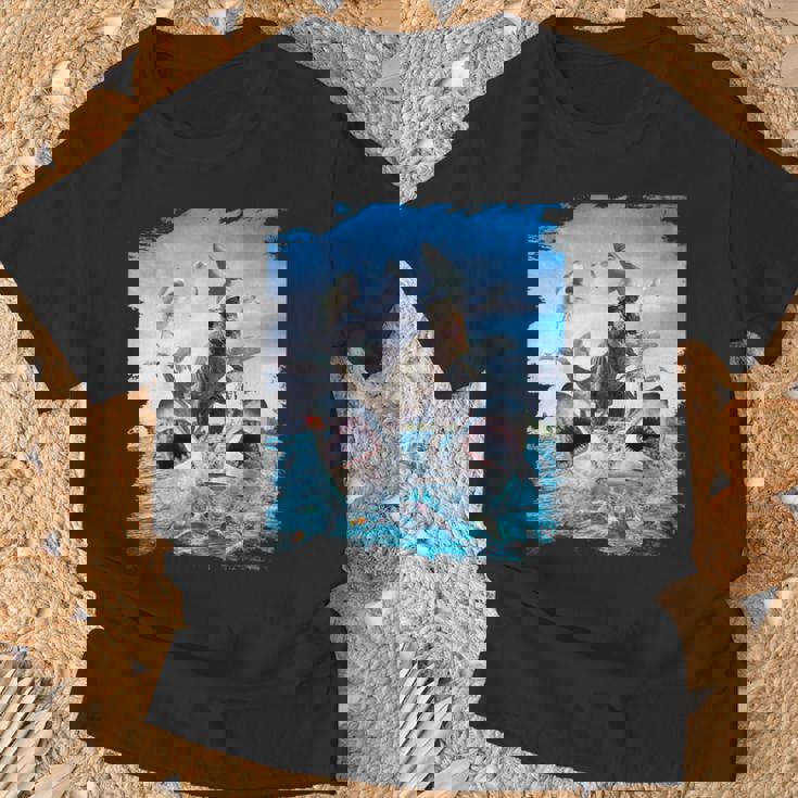 恐竜乗馬サメ ビーチオーシャンサメ サングラス 面白い Tシャツ 高齢者への贈り物