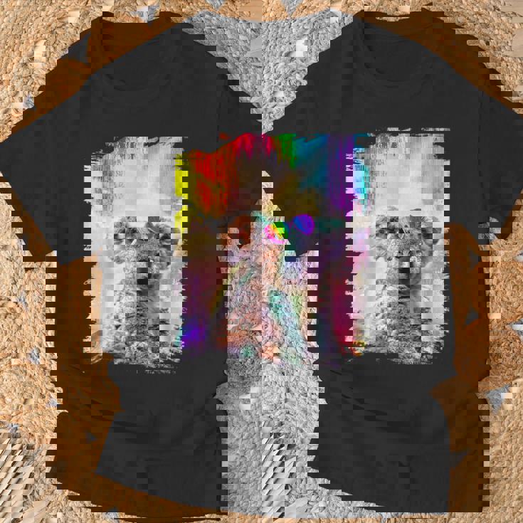 愛のハートのメガネをかけているレインボーコアラ Tシャツ 高齢者への贈り物