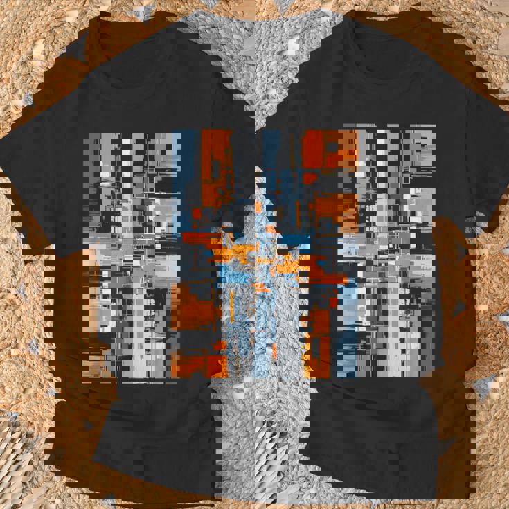 抽象幾何アート オレンジ青 モダン Abstract Geometric Composition Tシャツ 高齢者への贈り物