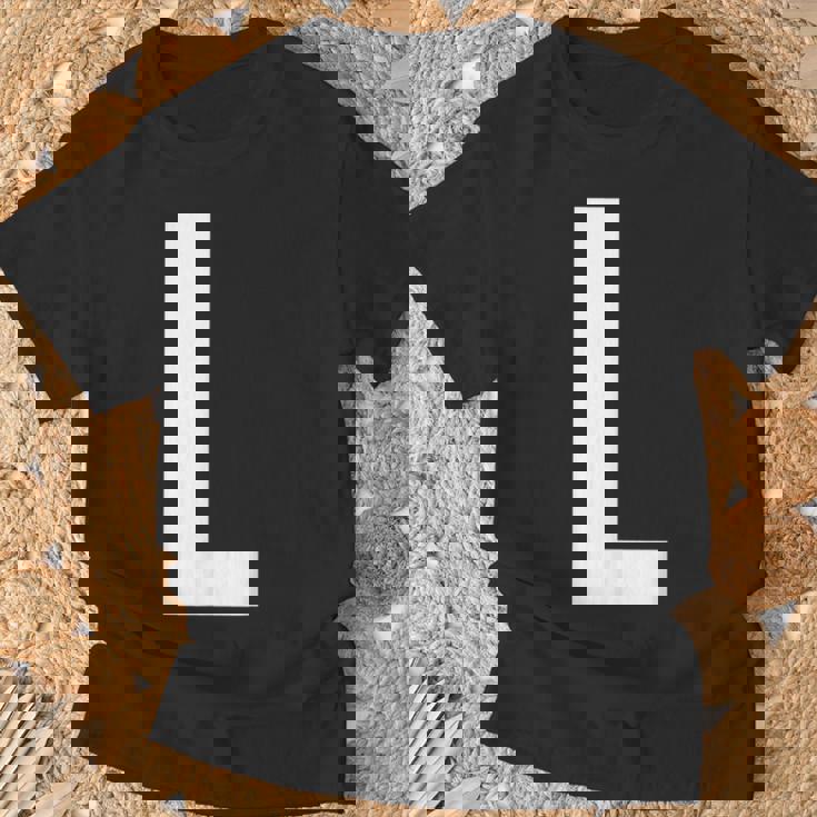 文字l アルファベットモノグラム イニシャル Tシャツ 高齢者への贈り物
