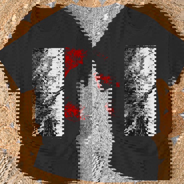 日本のクモユリ 侍 猫 グランジ 浮世絵 アニメアート Tシャツ 高齢者への贈り物