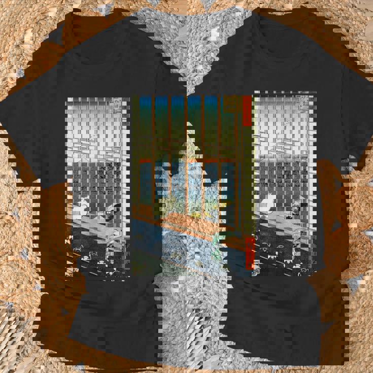 日本のヴィンテージアート 日本美術 浮世絵 日本の 多色刷 木版画 ネコ 猫 富士山 歌川 広重 Tシャツ 高齢者への贈り物