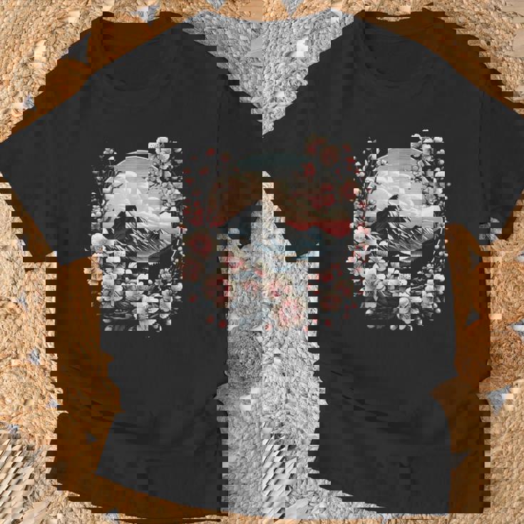 日本の桜 ピンク 桜 富士山 自然 アート Tシャツ 高齢者への贈り物