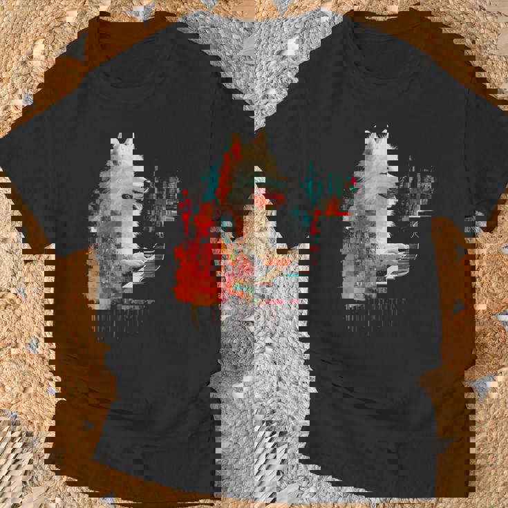 日本スピッツ 犬 モチーフ ペット 幾何学 日本スピッツ Tシャツ 高齢者への贈り物