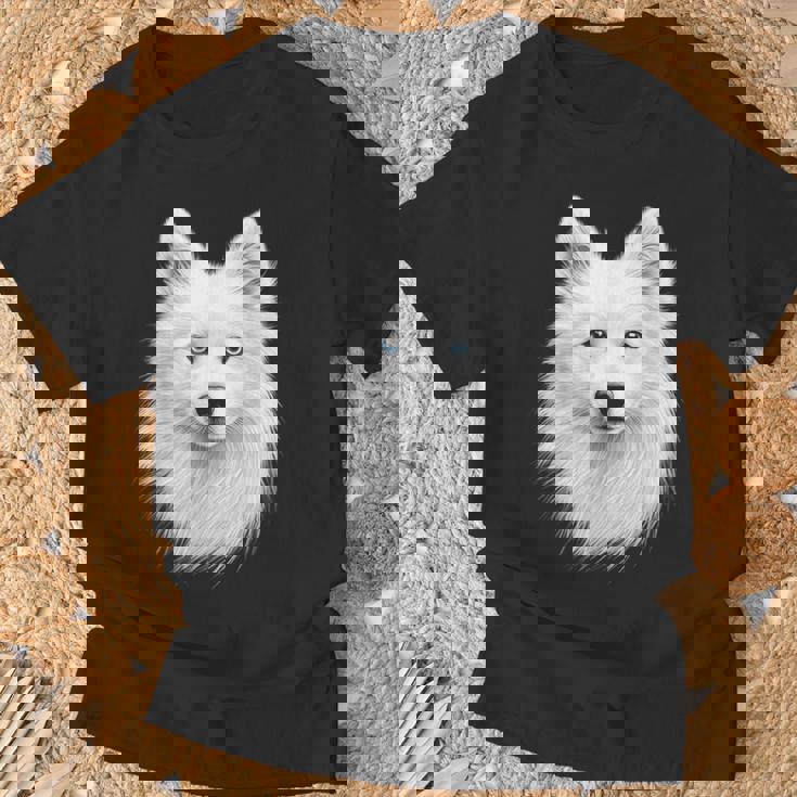 日本スピッツ 犬 モチーフ ペットアート 青い目 日本スピッツ Tシャツ 高齢者への贈り物