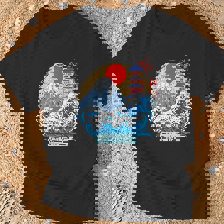 日本山 富士 大波 神奈川 日本 ヴィンテージアート Tシャツ 高齢者への贈り物