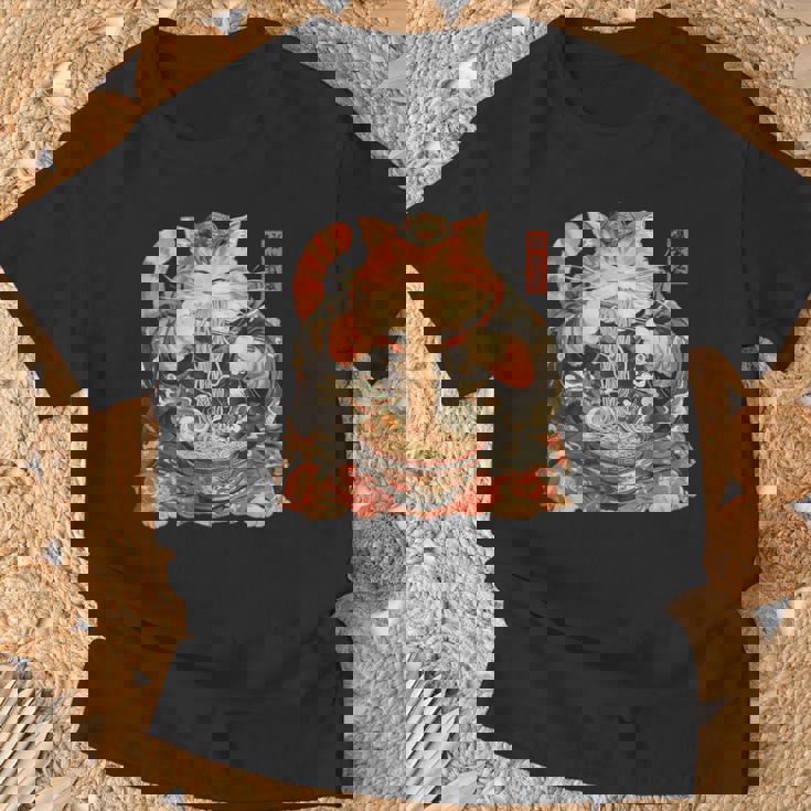 日本美術 ラーメン 猫 忍者 浮世絵 アニメ風 侍猫 Tシャツ 高齢者への贈り物