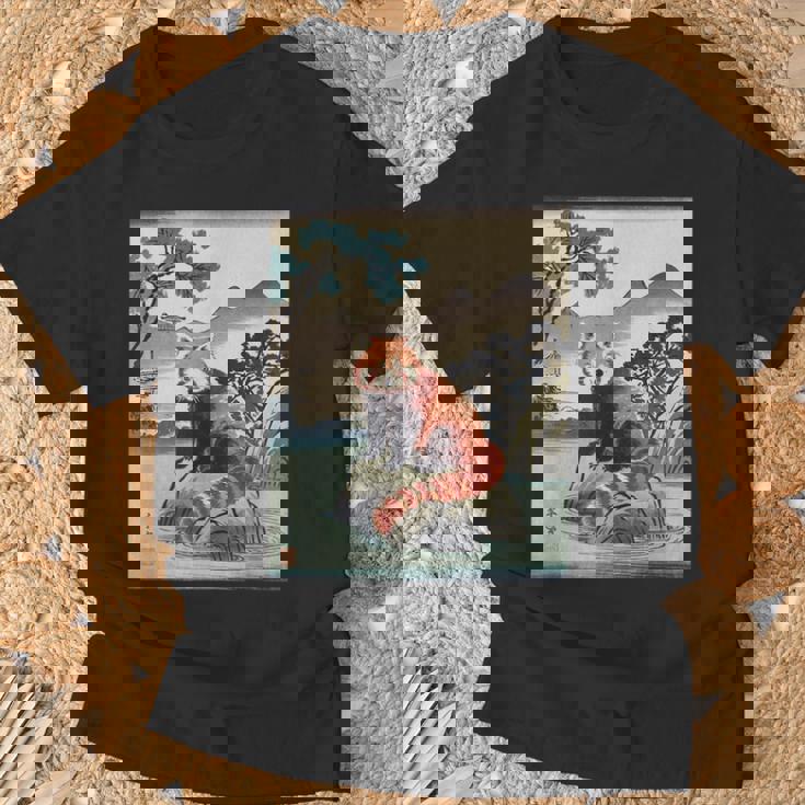 日本美術 レッサーパンダ 京斎 ヴィンテージ 日本 作品 Tシャツ 高齢者への贈り物