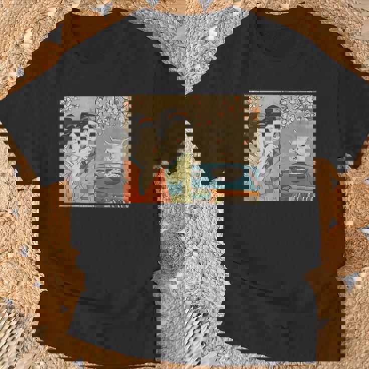 日本美術 桜猫と寿司 Tシャツ 高齢者への贈り物