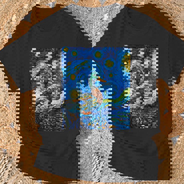 星空の下のアヒル アート グラフィック 誕生日 クリスマス Tシャツ 高齢者への贈り物