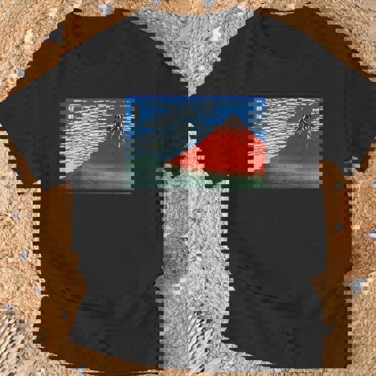 晴天の赤富士山 日本風景アートプリント Tシャツ 高齢者への贈り物