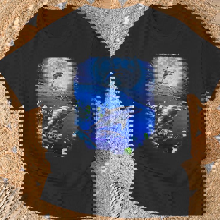 月 イルカ 宇宙 イルカ Tシャツ 高齢者への贈り物