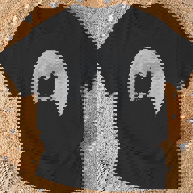 月と犬のシルエット ポンポメラニアン Tシャツ 高齢者への贈り物