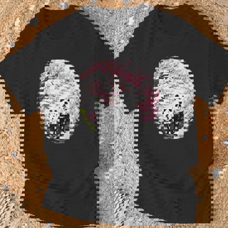 桜 パンダ お花見 親子 春 水墨画 和風 動物 Tシャツ 高齢者への贈り物