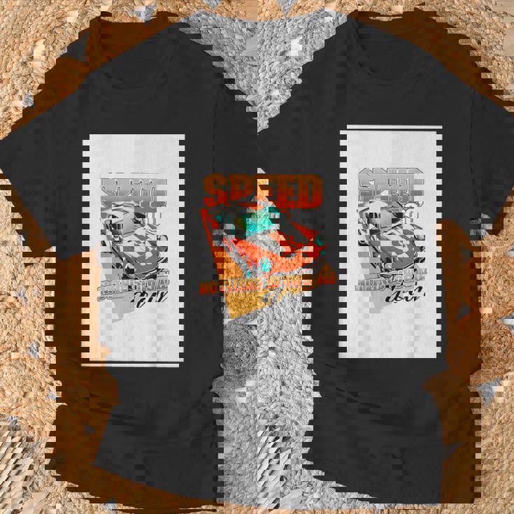 楽しいクールなレーシングカーイラスト Tシャツ 高齢者への贈り物